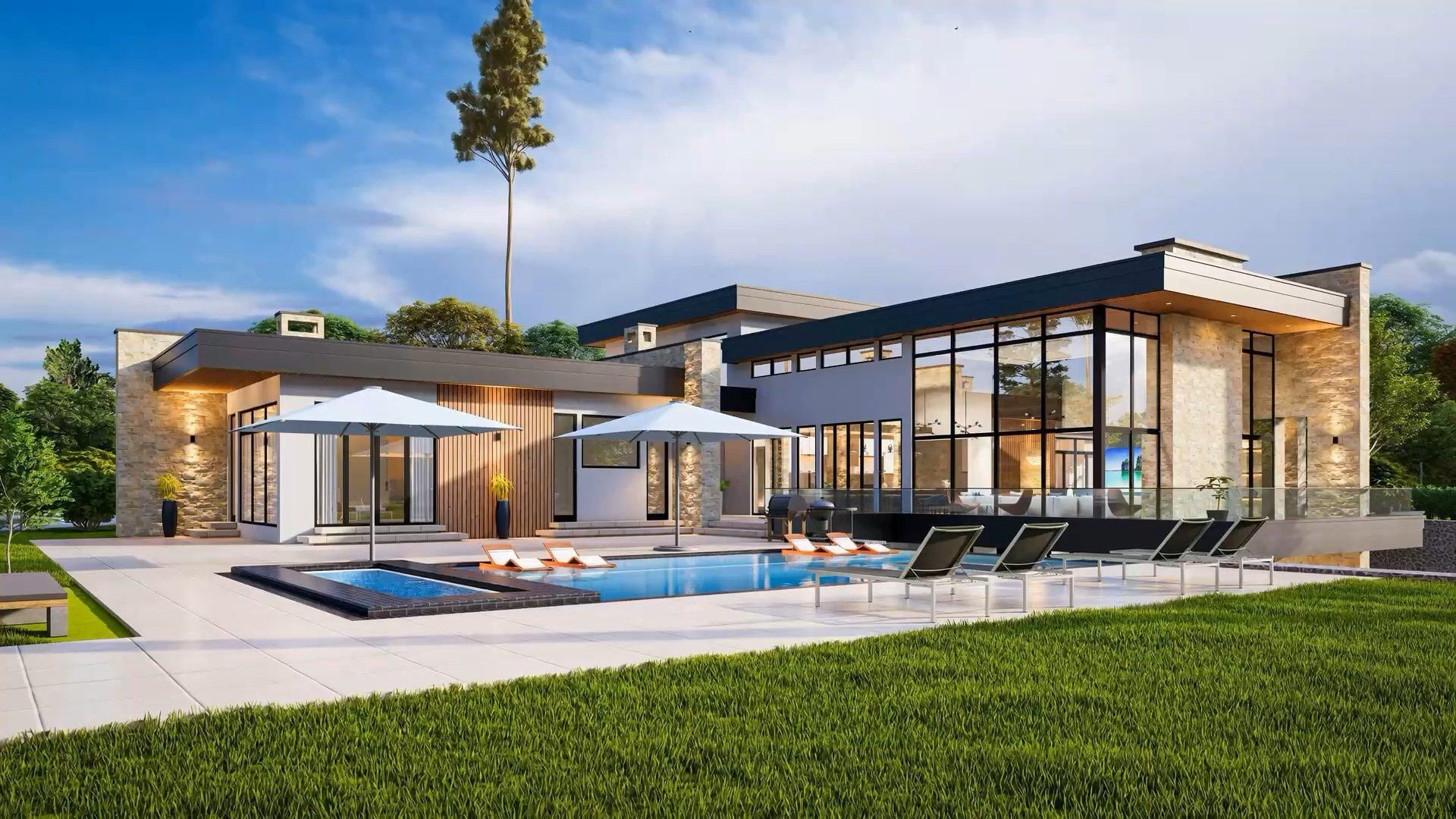 Moderna vila sa bazenom, danju